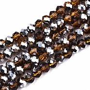 Electroplate Glass Beads Strands, Half Platinum Plated, Faceted, Rondelle, Saddle Brown, 4x3mm, Hole: 1mm, about 123~127pcs/strand, 16.5~16.9 inch(42~43cm)(EGLA-A034-T4mm-C17)