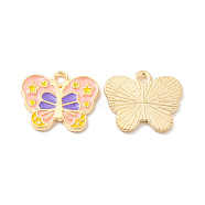 Light Gold Plated Alloy Pendants, with Enamel, Butterfly Charm, Misty Rose, 14x17x1.5mm, Hole: 1.6mm(ENAM-T016-40LG)