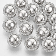 Brass Shank Buttons, with Micro Pave Cubic Zirconia, Flat Round, Clear, Platinum, 11x7.5mm, Hole: 1.4mm(BUTT-S025-029)