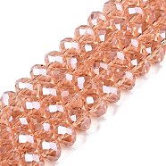 Electroplate Glass Beads Strands, Pearl Luster Plated, Faceted, Rondelle, Dark Salmon, 8x6mm, Hole: 1mm, about 64~65pcs/strand, 40~41cm(EGLA-A044-T8mm-A21)