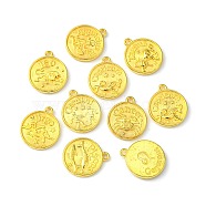 Tibetan Style Alloy Pendants, Cadmium Free & Lead Free, Flat Round with Mixed Constellation/Zodiac Sign, Golden, 20x17x2mm, Hole: 2mm, about 175pcs/500g(PALLOY-E196-G)