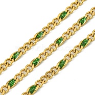 Ion Plating(IP) 304 Stainless Steel Enamel Chains, Soldered, with Spool, Green, 11x3x1.5mm(CHS-Q005-06G-09)