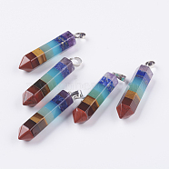 Natural Mixed Gemstone Pendants, Pointed Pendants, with Brass Findings, Bullet, Platinum, Faceted, 51x10x11mm, Hole: 4x4mm(G-D846-01)