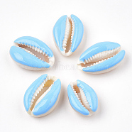Natural Cowrie Shell Beads, with Enamel, No Hole/Undrilled, Light Sky Blue, 20~26x13~18x5~7mm(X-SHEL-S274-04B)