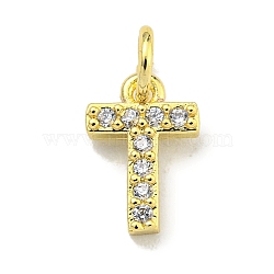 Letter Brass Micro Pave Clear Cubic Zirconia Pendants, Jump Ring, Real 18K Gold Plated, Letter T, 8.9x6x1.8mm,  Jump Ring: 4x0.9mm, Hole: 2.5mm(KK-K354-06G-T)