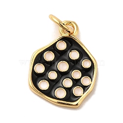 Brass Enamel Pendants, with Jump Ring, Real 18K Gold Plated, Cadmium Free & Lead Free, Irregular Flat Round Charm, Black, 16x11.5x1.5mm, Hole: 3mm(KK-U027-21G-01)