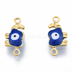 Ion Plating(IP) 304 Stainless Steel Enamel Connector Charms, Real 18K Gold Plated, Elephant with Evil Eye, Dark Blue, 6.5x15x2.5mm, Hole: 1.2mm(STAS-N092-177A)