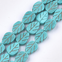 Synthetic Turquoise Beads Strands, Dyed, Leaf, Turquoise, 13~14x9x4mm, Hole: 1mm, about 31pcs/strand, 15.9 inch(X-TURQ-T003-15C)