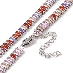 Cubic Zirconia Tennis Necklaces, 304 Stainless Steel Jewelry for Women, Stainless Steel Color, Colorful, 16.54 inch(42cm)(NJEW-G017-01E-P)