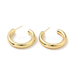 Brass Chunky C-shape Stud Earrings, Half Hoop Earrings for Women, Cadmium Free & Nickel Free & Lead Free, Real 18K Gold Plated, 27x30x5mm, Pin: 0.7mm(EJEW-G297-03B-G)