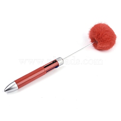 Plastic Ball-Point Pen, Iron Beadable Pen, with Pom Pom Ball, for DIY Personalized Pen, Red, 184~185x12.5mm(OFST-D288-01H)