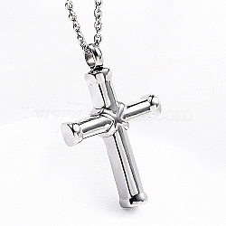 Stainless Steel Religion Cross Pendant Necklace, Keepsake Memorial Ash Urn Necklace, Cable Chain Necklace, Platinum(QH8600-2)