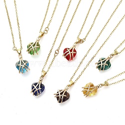Heart Glass Pendant Necklaces, with Light Gold Brass Cable Chains, Mixed Color, 16.06 inch(40.8cm)(NJEW-E105-11KCG)