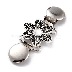Vintage Alloy with Rhinestone Cardigan Clips, Sweater Collar Clips, Flower, Antique Silver & Platinum, 91mm(JEWB-B002-06AS)