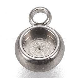 304 Stainless Steel Pendant Cabochon Settings, Lace Edge Bezel Cups, Flat Round, Stainless Steel Color, Tray: 4mm, 9x6.5x3mm, Hole: 1.8mm(X-STAS-K202-03A-P)