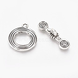 Tibetan Style Alloy Toggle Clasps, Ring, Antique Silver, Ring: 21x17.5x1.5mm, Hole: 1.5mm, Bar: 25x6.5x6.5mm, Hole: 1.5mm(TIBE-L003-015AS)