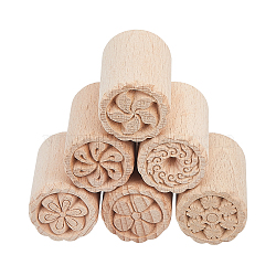 6Pcs 6 Styles Flower Pattern Round Wooden Traditional Chinese Moon Cake Molds, Dessert Stamp Cookies Mold, DIY Moon Cake Tools, Tan, 49x34.5mm, Flower: 33mm, 1pc/style(AJEW-CA0004-25)