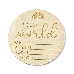 Wooden Hello World Baby Photo Props, Birth Announcement Plaques, Wooden Growth Milestone Signs, Flat Round, 9.9x0.3cm(WOOD-D023-07)