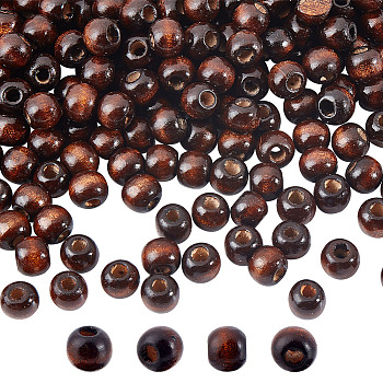 Dyed Natural Wood Beads, Round, Lead Free, Coconut Brown, 10x9mm, Hole: 3mm, 300pcs
