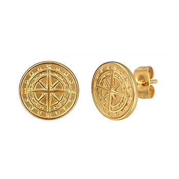 Stainless Steel Compass Stud Earrings, Golden, 12mm