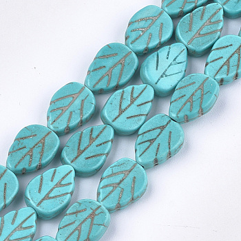 Synthetic Turquoise Beads Strands, Dyed, Leaf, Turquoise, 13~14x9x4mm, Hole: 1mm, about 31pcs/strand, 15.9 inch