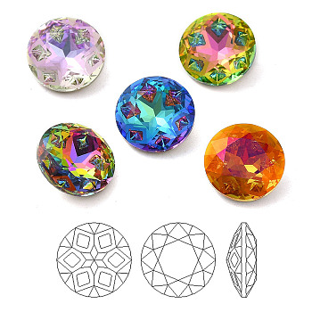 K9 Glass Rhinestone Cabochons, Point Back & Back Plated, Faceted, Diamond, Mixed Color, 18x7.5mm