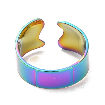 Ion Plating(IP) 304 Stainless Steel Plain Open Cuff Ring for Women, Rainbow Color, US Size 8 1/2(18.5mm)