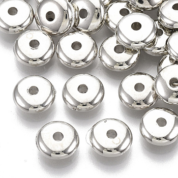 Plating ABS Plastic Spacer Beads, Flat Round, Platinum Plated, 8x3.5mm, Hole: 1.8mm
