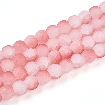 Crackle Glass Beads, Round, Two Tone, Frosted, Light Coral, 8~8.5x7~7.5mm, Hole: 1.4mm
