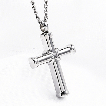 Stainless Steel Religion Cross Pendant Necklace, Keepsake Memorial Ash Urn Necklace, Cable Chain Necklace, Platinum