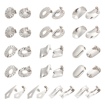 MAYJOYDIY US 8 Style 304 Stainless Steel Stud Earring Findings, with Vertical Loops & Ear Nuts/Earring Backs, Oval & Flat Round & Rectangle & Cone, Stainless Steel Color, 17~28x8~18mm, Hole: 1.2~4mm, Pin: 0.7mm, 4Pcs/style, 32Pcs/style