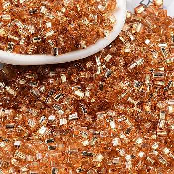 Glass Seed Beads, Silver Lined, Square, Dark Orange, 3~3.5x2.5~3x2.5~3mm, Hole: 1mm, about 10714pcs/pound