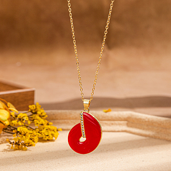 Bohemian Golden Tone Brass Enamel Conch Pendant Necklaces, Red, 17.32 inch(44cm)