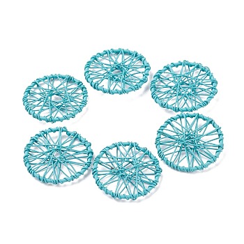 Spray Painted Eco-Friendly Iron Filigree Joiners Links, Wheel, Dark Turquoise, 30.5x3.5mm