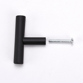 Stainless Steel Kitchen Door Cabinet T Bar Handle Pull Knob, with Screw, Electrophoresis Black, 50x32x10mm, Screw: 26x7mm