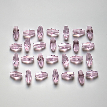 Transparent Glass Beads, Faceted, Bicone, Flamingo, 16x8mm, Hole: 1mm