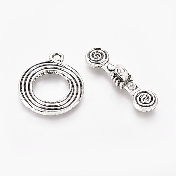 Tibetan Style Alloy Toggle Clasps, Ring, Antique Silver, Ring: 21x17.5x1.5mm, Hole: 1.5mm, Bar: 25x6.5x6.5mm, Hole: 1.5mm