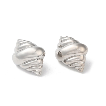 Rack Plating Brass Stud Earrings, Shell Shape, Long-Lasting Plated, Platinum, 27x20mm