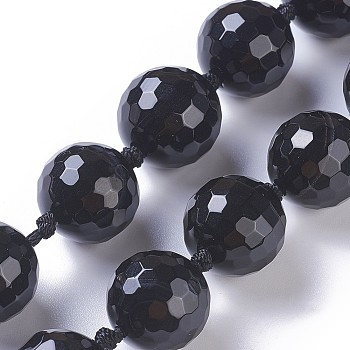 Natural Black Agate Beads Strands, Faceted, Round, 18~18.5mm, Hole: 2mm, about 20pcs/strand, 17 inch(43cm)