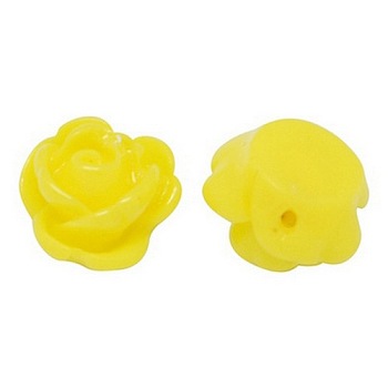 Rose Flower Opaque Resin Beads, Yellow, 9x7mm, Hole: 1mm