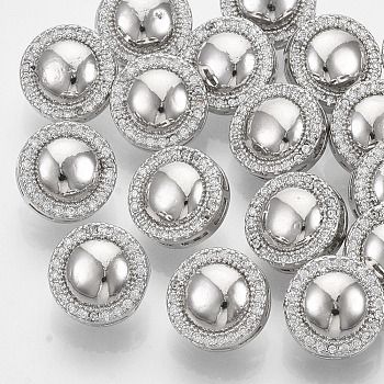 Brass Shank Buttons, with Micro Pave Cubic Zirconia, Flat Round, Clear, Platinum, 11x7.5mm, Hole: 1.4mm