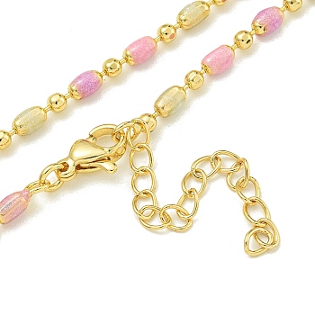 Brass Enamel Column Link Chain Necklaces, Real 18K Gold Plated, Lead Free & Cadmium Free & Nickel Free, Long-Lasting Plated, Colorful, 17.52~17.83 inch(44.5~45.3cm)