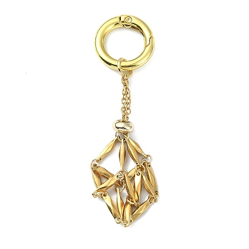 304 Stainless Steel Pouch Keychains, with Alloy Spring Ring Clasps, Golden, 7.6cm