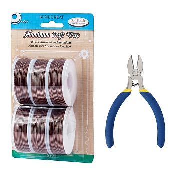 DIY Jewelry Kits, with Aluminum Wire and Iron Side Cutting Pliers, Sienna, 1mm, about 23m/roll, 6rolls/set