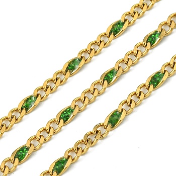Ion Plating(IP) 304 Stainless Steel Enamel Chains, Soldered, with Spool, Green, 11x3x1.5mm