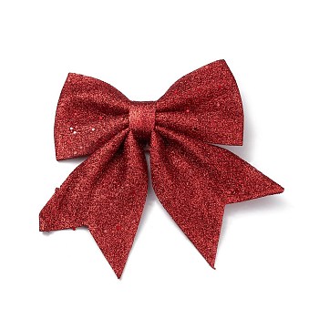 Glitter Cloth Bowknot Pendant Decoration, for Christmas Tree Gift Box Hanging Ornaments, Dark Red, 165~180x160~175x19~20mm