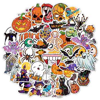 Halloween Themed Laser Style PVC Sticker Labels, Self-adhesive Decals, for Suitcase, Skateboard, Refrigerator, Helmet, Mobile Phone Shell, Colorful, 60~80mm, 50pcs/set