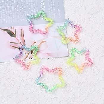 Plastic Telephone Cord Elastic Hair Ties, Ponytail Holder, with Cotton Thread, Star, Mixed Color, 50~52x52~56x7mm