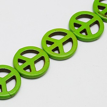 Synthetic Turquoise Beads Strands, Dyed, Peace Sign, Lime Green, 15x4mm, Hole: 1mm, about 26pcs/strand, 15.5 inch