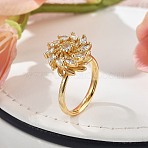 Rotatable Finger Rings for Women, Brass Micro Pave Clear Cubic Zirconia Fidget Spinner Rings, Flower, Inner Diameter: 17.5mm, flower: 15x15mm(RJEW-B115-01G-03)